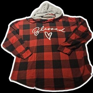 No Boundaries Red and Black Plaid Hoodie